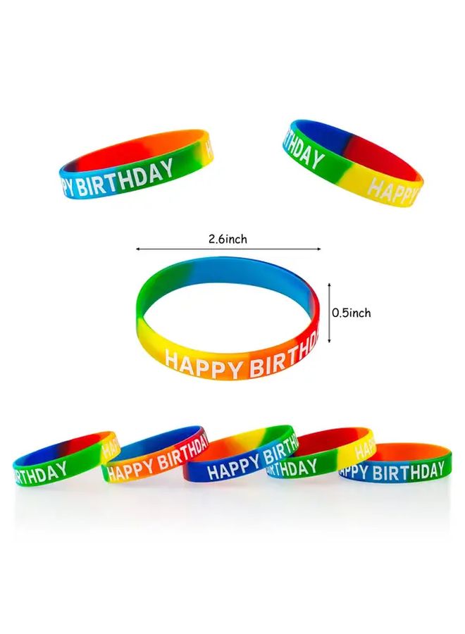 Happy Birthday Rubber Bracelets Stretchy Adjustable Party Favors 10PCSC Assorted Colors - Image 4