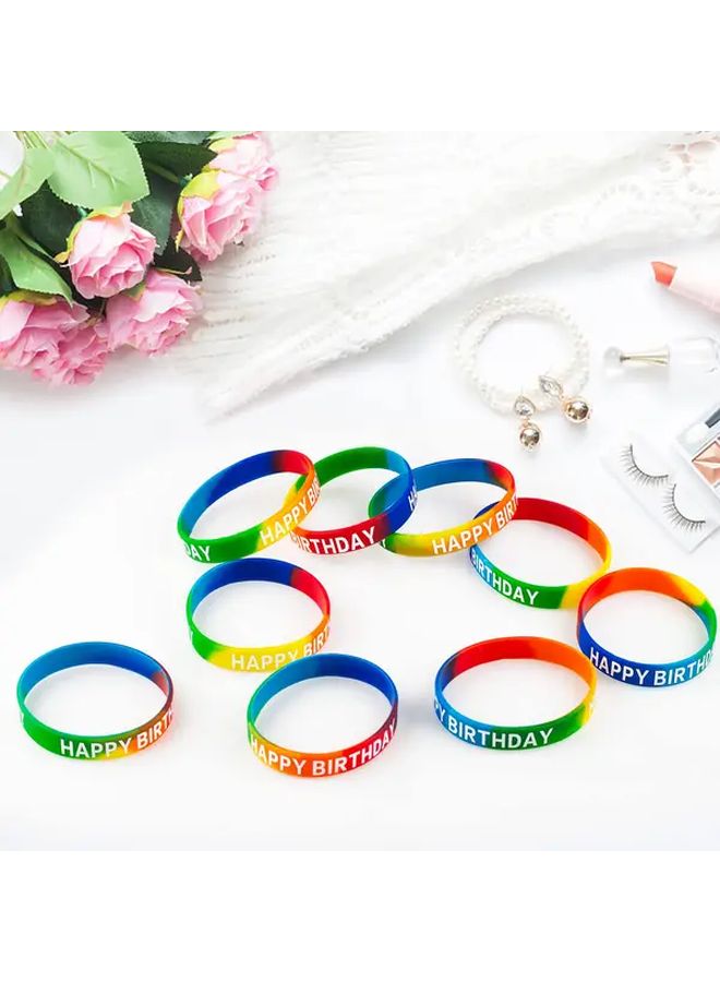 Happy Birthday Rubber Bracelets Stretchy Adjustable Party Favors 10PCSC Assorted Colors - Image 2