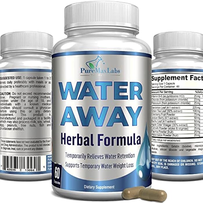 YUMMYVITE Water Away Gentle Herbal Diuretic - Natural Diuretic Water Pills - Relieve Bloating, Reduce Excess Water Weight with Dandelion Leaf, Green Tea, Detox Cleanse & Urinary Health. Non-GMO, 60 Capsules - Image 1
