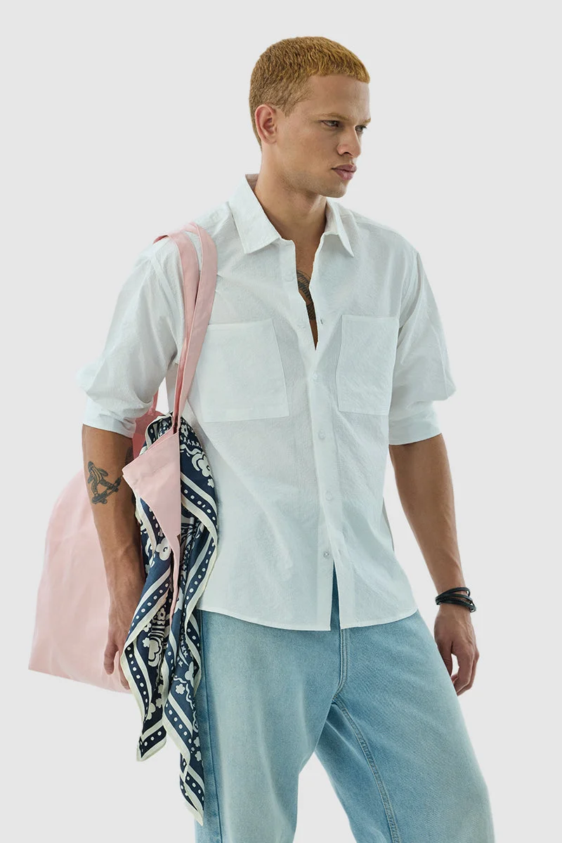 SNITCH White Textured Long Sleeve Slim Fit Shirt