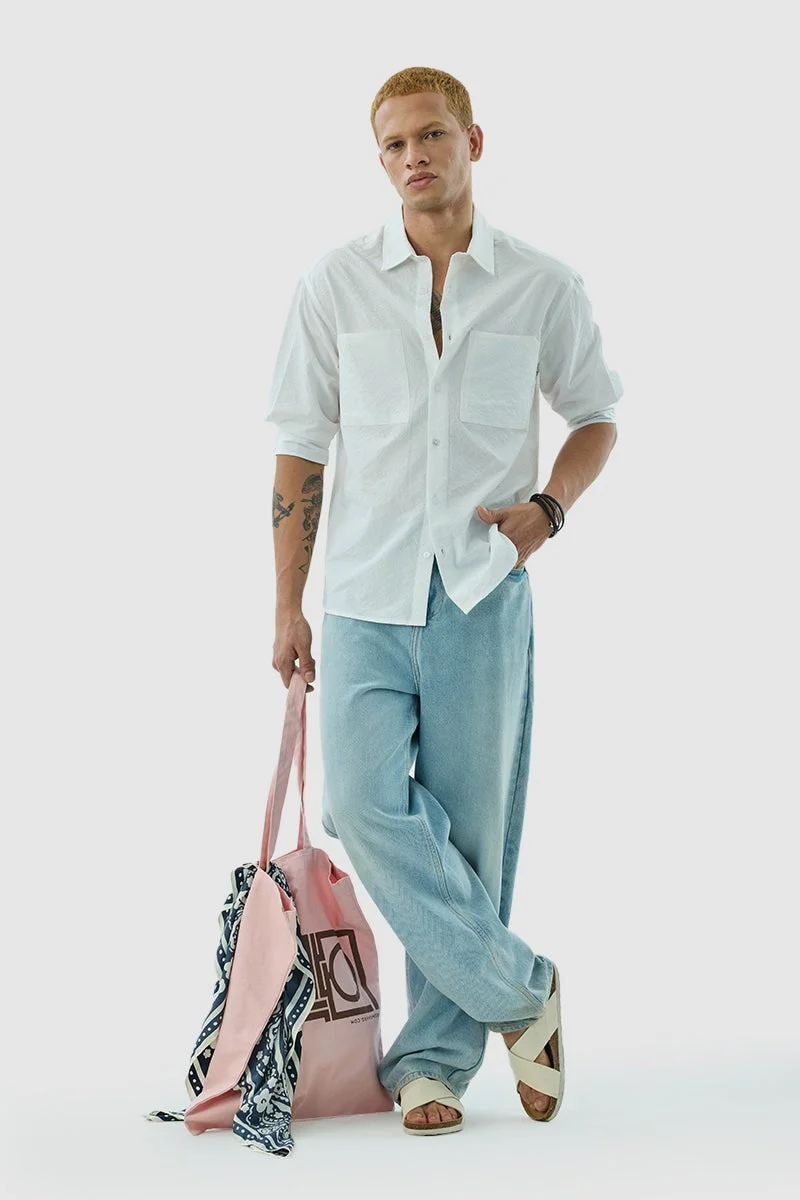 سنيتش White Textured Long Sleeve Slim Fit Shirt