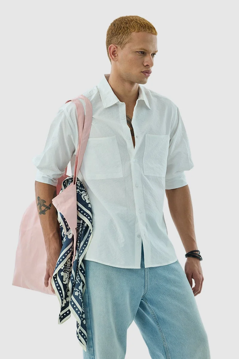 سنيتش White Textured Long Sleeve Slim Fit Shirt