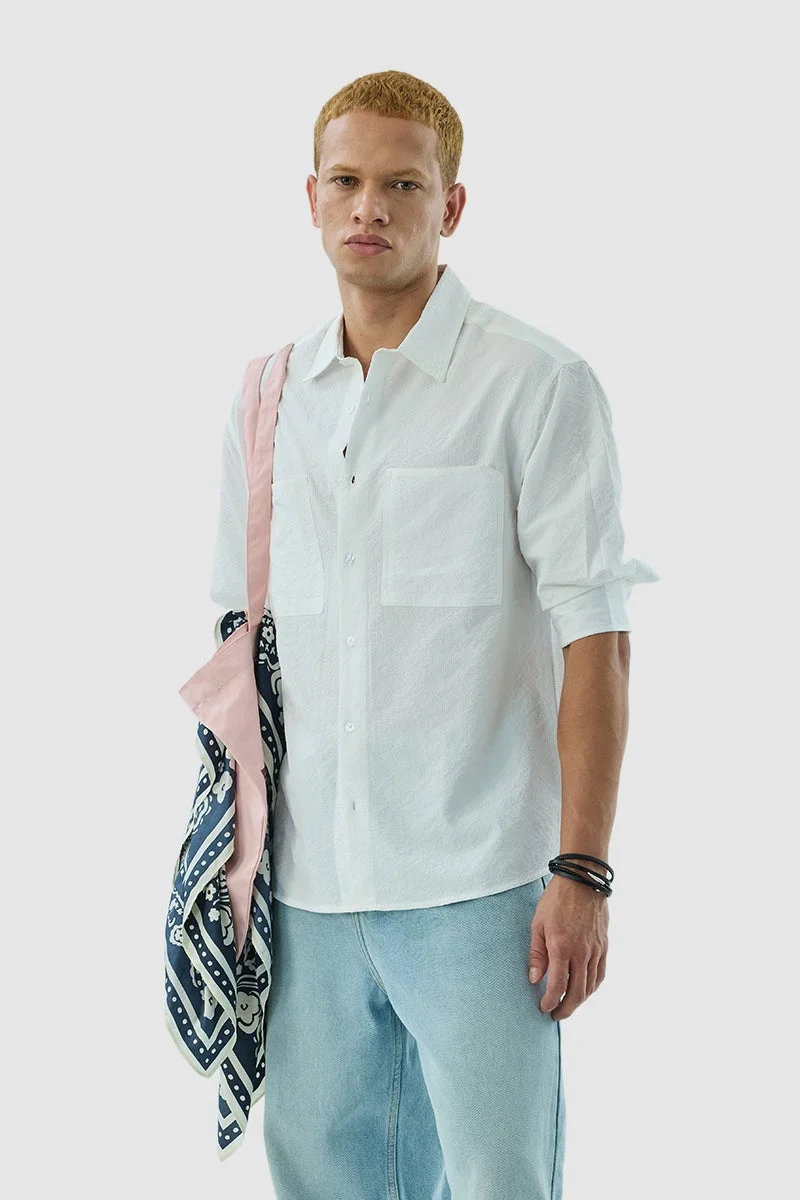 سنيتش White Textured Long Sleeve Slim Fit Shirt
