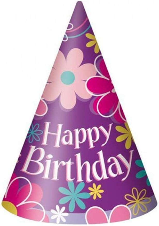 Unique Birthday Blossoms Multicolor Paper Party Hats 21cm Pack of 8  Vibrant  Festive Cone Hats for Celebration Fun