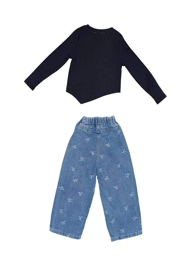 babyqlo Butterfly Black Top With Embroidered Jeans