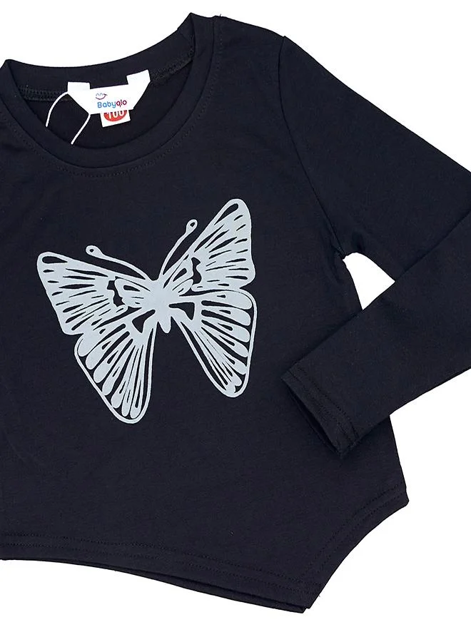 babyqlo Butterfly Black Top With Embroidered Jeans
