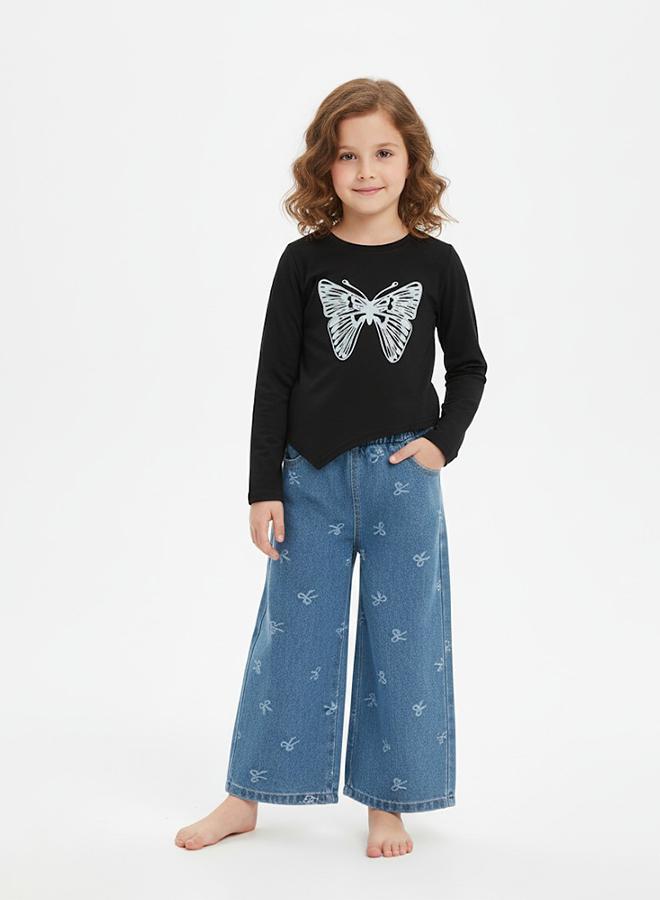 babyqlo Butterfly Black Top With Embroidered Jeans - Image 1