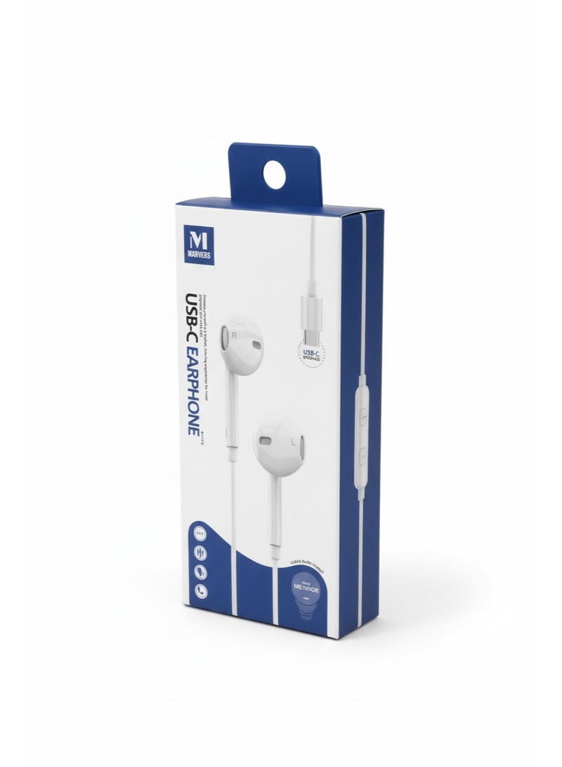 أعجوبة سماعات أذن MARVERS USB-C مع مايكروفون مدمج والتحكم بالصوت (أبيض) - Image 1