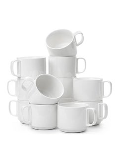 Stackable Coffee Mugs White 12 Pack 12 Oz (350 Ml) Porcelain Coffee Mugs Stackable Mugs Stacking Mugs Coffee Cup Stacking Set Stacking Coffee Mugs
