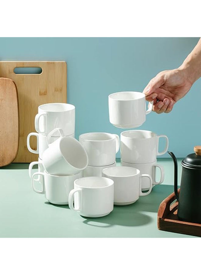 Generic - Stackable Coffee Mugs White 12 Pack 12 Oz (350 Ml) Porcelain Coffee Mugs Stackable Mugs Stacking Mugs Coffee Cup Stacking Set Stacking Coffee Mugs - Image 1