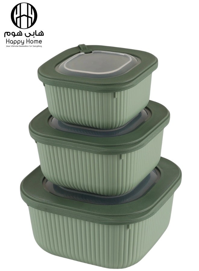 Happy Home 3-Piece Food Storage Container Set– Microwave & Freezer Safe Lids – 600ml, 1100ml, 1800ml – Ideal for Storing Meals, Salads, Vegetables, Fruits, Meat, Beans & Dry Foods – Durable, Food-Safe Plastic, Easy to Clean, Practical & Stylish Kitchen Organizer - Image 1