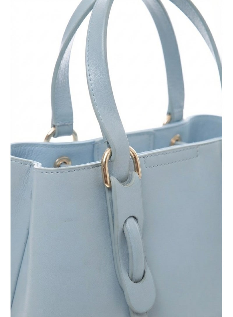 Women's Baby Blue Synthetic Leather Handbag with Gold-Tone Rings - Image 3