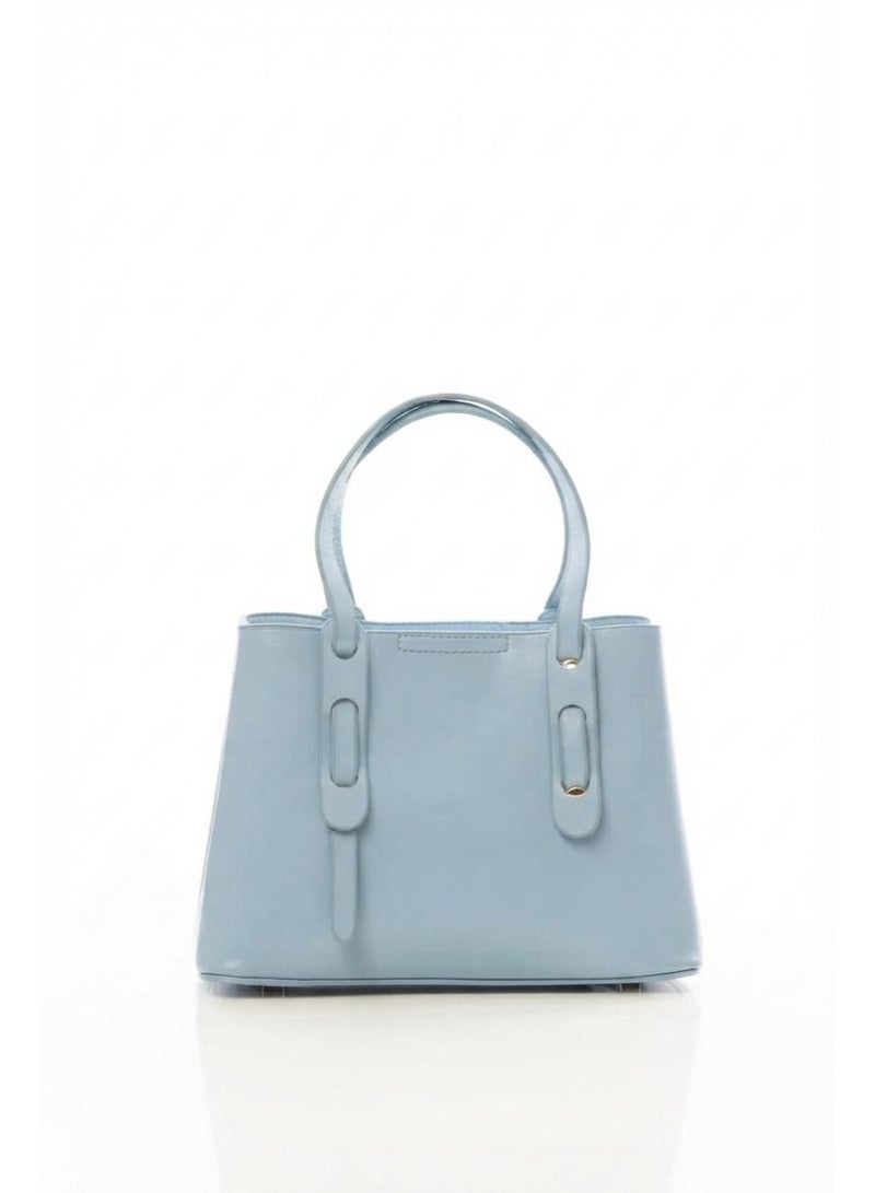 Women's Baby Blue Synthetic Leather Handbag with Gold-Tone Rings - Image 1
