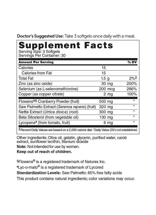 Dr. Whitaker - S Prostate Health With Saw Palmetto Extract Flowens Cranberry Powder And Beta Sitosterol To Support Prostate Function Bladder Health And Promotes Peak Urinary Flow 90 Softgels - Image 1