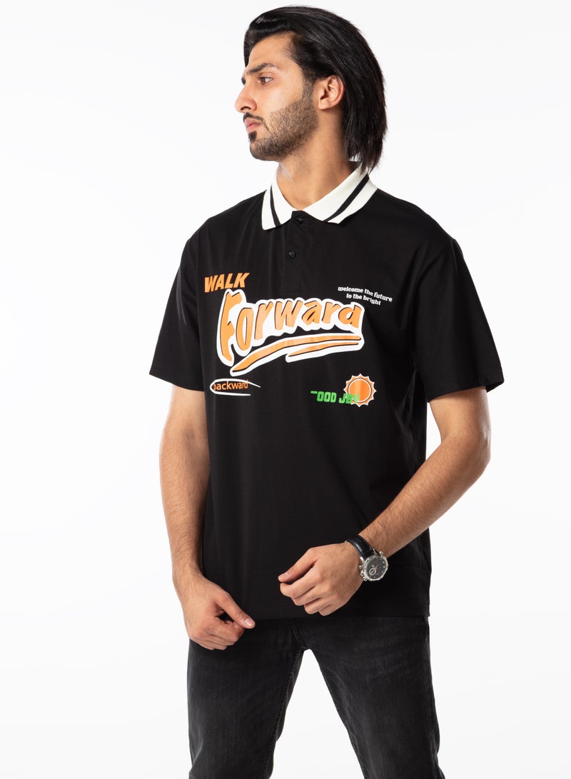 Dayton Men’s Polo Shirt Short Sleeve Casual Graphic Print - Black & White - Image 2