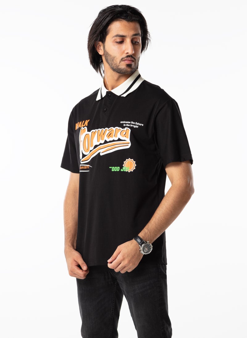 Dayton Men’s Polo Shirt Short Sleeve Casual Graphic Print - Black & White - Image 3