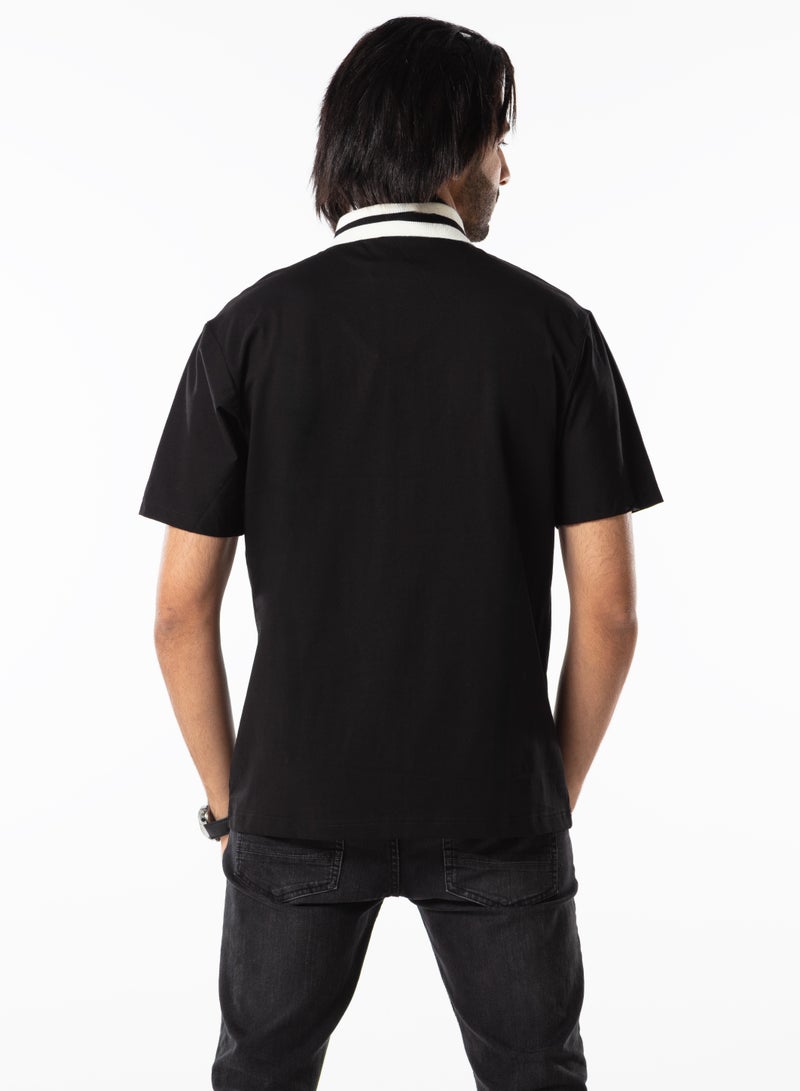 Dayton Men’s Polo Shirt Short Sleeve Casual Graphic Print - Black & White - Image 4