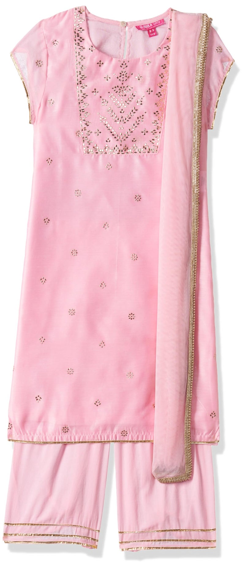 BIBA Girls Light Pink Polyester Straight Printed Suit Set_14-15Y - Image 5