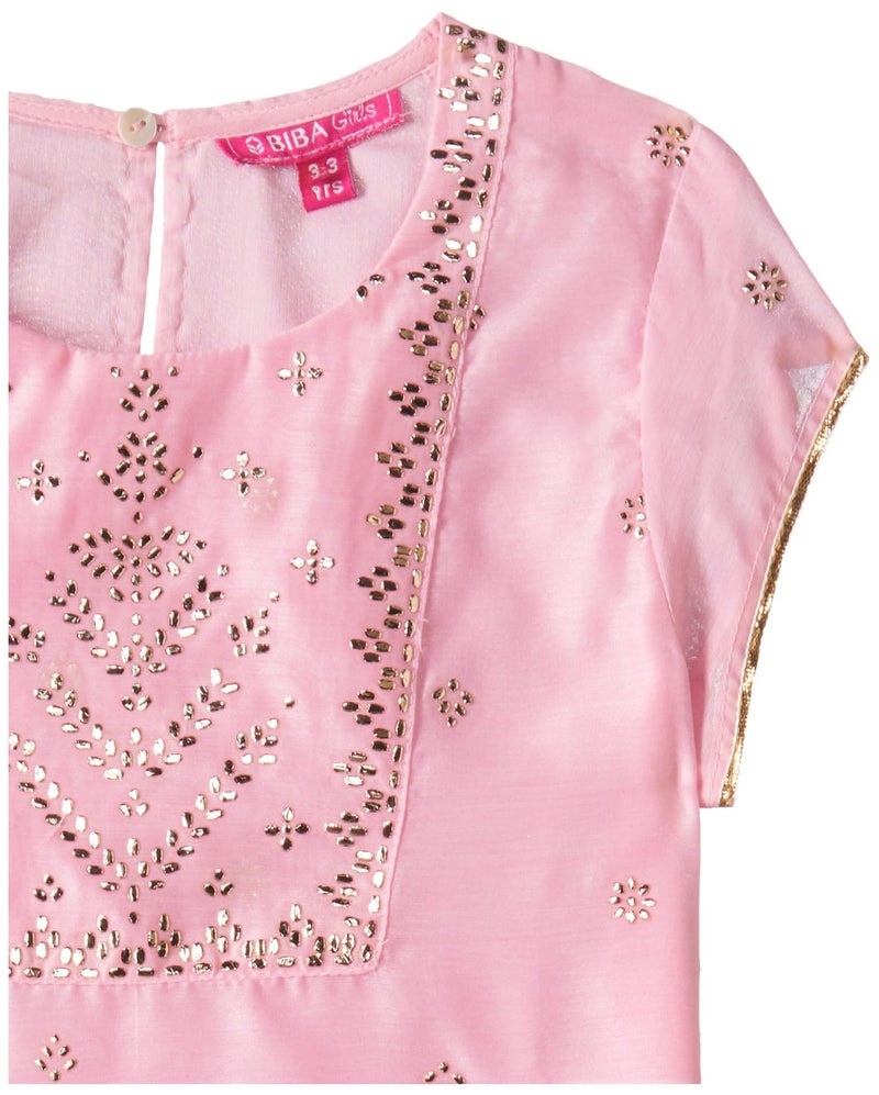 BIBA Girls Light Pink Polyester Straight Printed Suit Set_14-15Y - Image 3