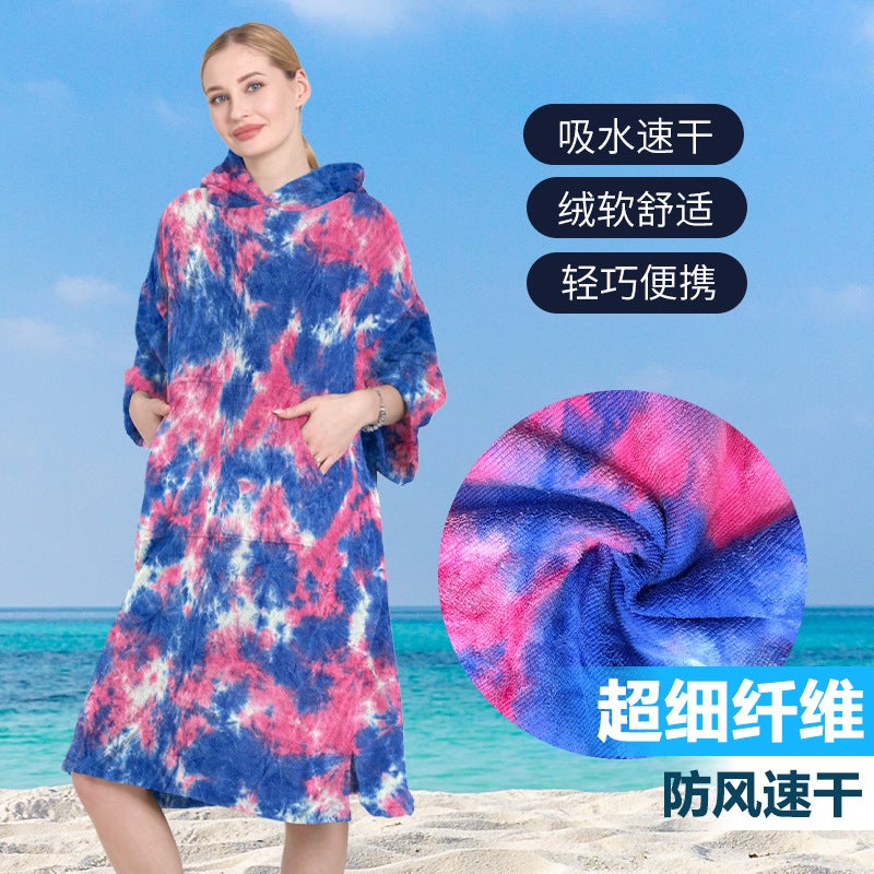Microfiber Quick-Drying Cloak Terry Changing Bathrobe Beach Surfing Swimming Warm Adult Beach Cloak Bath Towel - Image 2