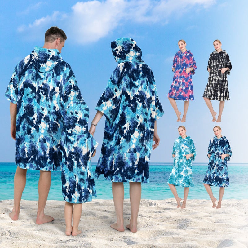 Microfiber Quick-Drying Cloak Terry Changing Bathrobe Beach Surfing Swimming Warm Adult Beach Cloak Bath Towel - Image 1