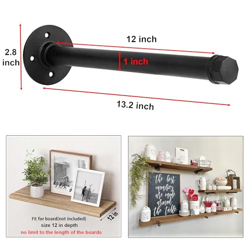 YCCO Industrial Pipe Shelf Brackets 10 PCS Wall Mount DIY Shelving Brackets 12 in Shelf Bracket Kitchen Floating Pipe, Included Accessories - Image 3