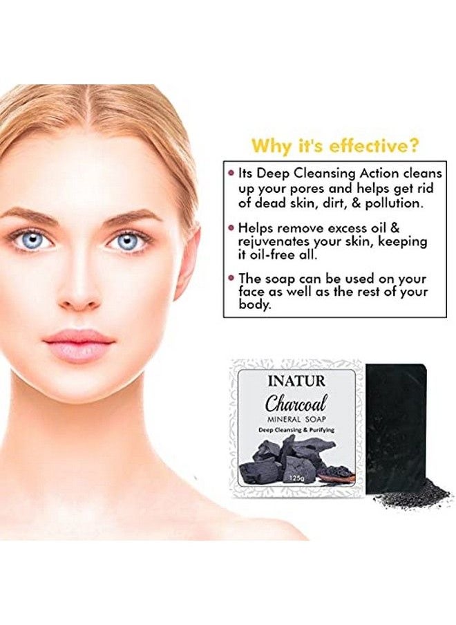 INATUR Charcoal Mineral Bathing Bar/Soap | With Activated Charcoal | Deep Cleansing & Purifying With Fresh Green & Sweet Notes | Enriched With Neem Extract Coconut Oil Basil Oil & Vitamin E | 125G  - Image 4