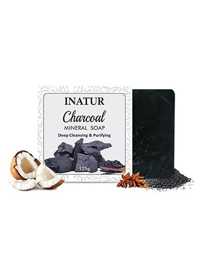 INATUR Charcoal Mineral Bathing Bar/Soap | With Activated Charcoal | Deep Cleansing & Purifying With Fresh Green & Sweet Notes | Enriched With Neem Extract Coconut Oil Basil Oil & Vitamin E | 125G  - Image 2