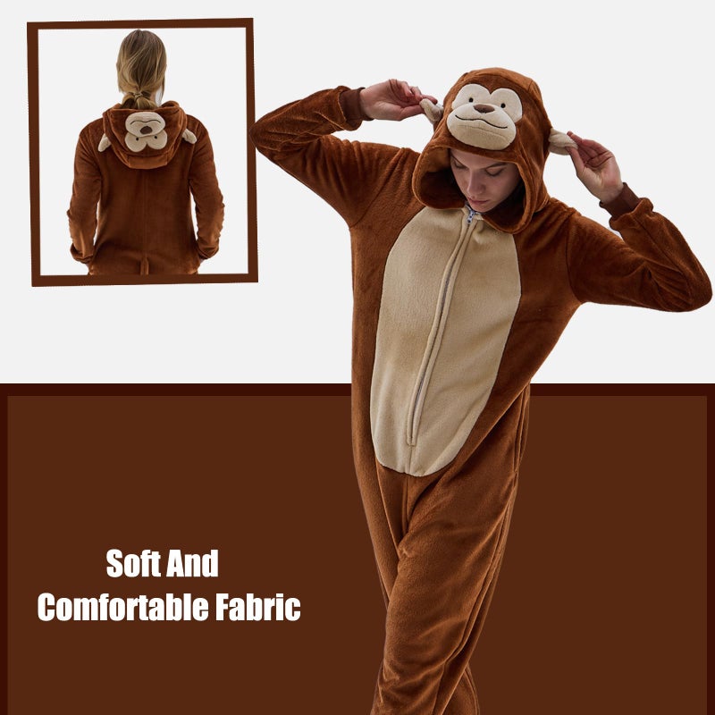 JUOLOET Unisex Adult Onesie Pajamas Monkey Animal One Piece Snug Fit Halloween Costume Sleepwear Homewear ï¼ˆMonkey,Mediumï¼‰ - Image 3