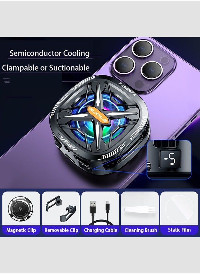 HOOPZOZA Phone Cooler for Gaming Magnetic Back Clip Dual Purpose Phone Cooling Fan Digital display  temperature Mobile Cooling Fan without Noise for Playing Games Tiktok for Universal iPhone/Android Smartphone  - Image 1