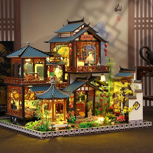 Shylamb DIY Book Nook Kit DIY Miniature Dolls House Kit with Furniture and LED Light 3D Puzzle Wooden Art Bookends Model Kits for Adults to Build Yayun Lanting - Image 5