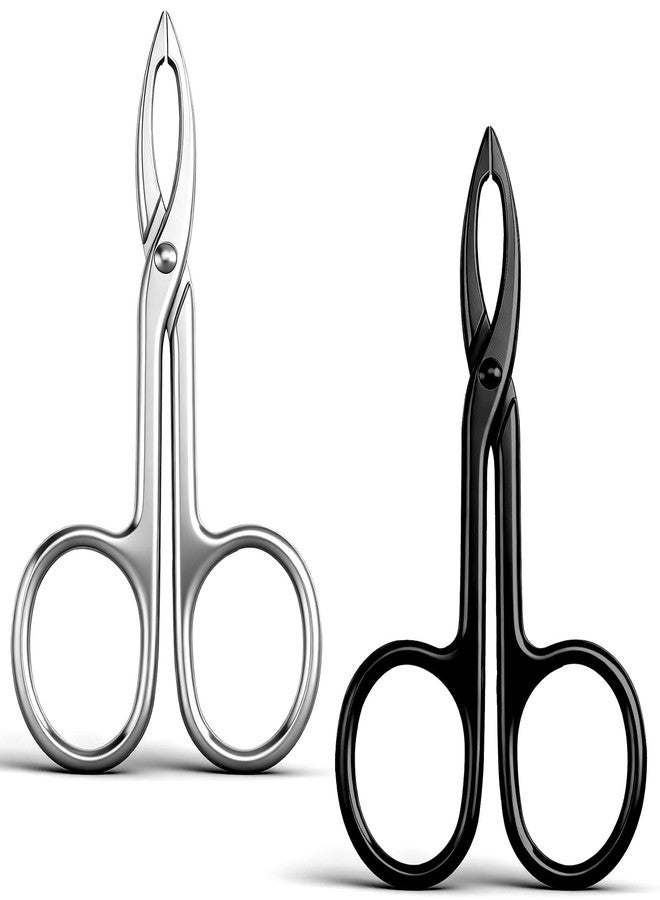 ملقطان بمقبض مقص للحواجب، ملقط ذو طرف مستقيم لإزالة شعر الوجه، أداة معدنية فضية وسوداء لإزالة شعر الحواجب والعناية بالشعر المستعار. - Image 1