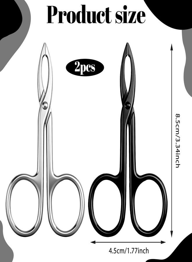 ملقطان بمقبض مقص للحواجب، ملقط ذو طرف مستقيم لإزالة شعر الوجه، أداة معدنية فضية وسوداء لإزالة شعر الحواجب والعناية بالشعر المستعار. - Image 2