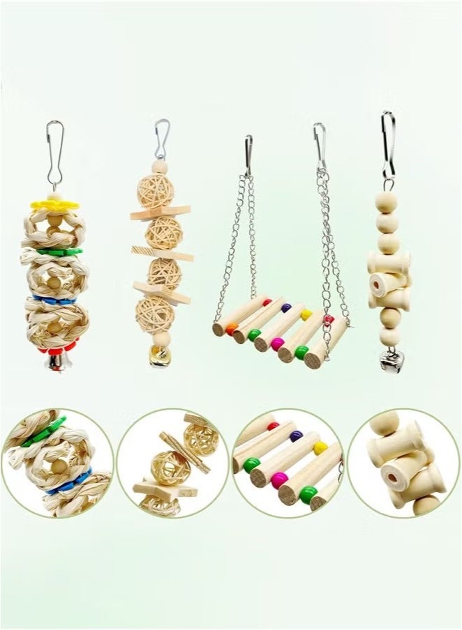 ألعاب تأرجح طبيعية من الخشب للطيور والببغاوات تشمل تأرجح قابلة للمضغ، سلّم تسلق وقفص طيور للببغاء، الباركيت، الكونور، الكوكاتيل، المينا، طيور الحب والعصافير، 8 قطع - Image 5