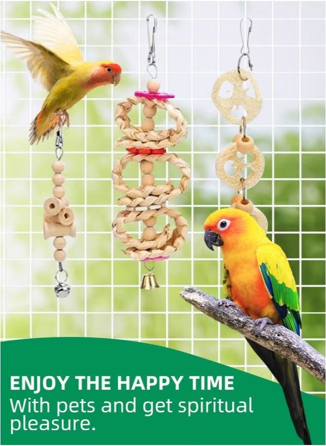 ألعاب تأرجح طبيعية من الخشب للطيور والببغاوات تشمل تأرجح قابلة للمضغ، سلّم تسلق وقفص طيور للببغاء، الباركيت، الكونور، الكوكاتيل، المينا، طيور الحب والعصافير، 8 قطع - Image 4