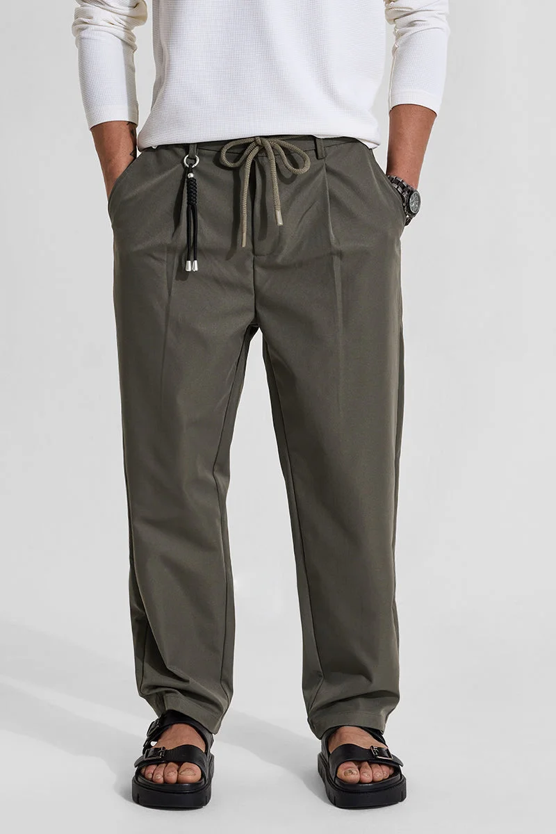 سنيتش Olive Textured Relaxed Casual Trousers