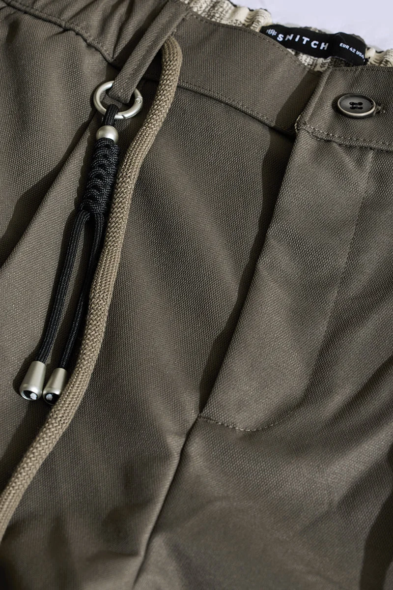 سنيتش Olive Textured Relaxed Casual Trousers