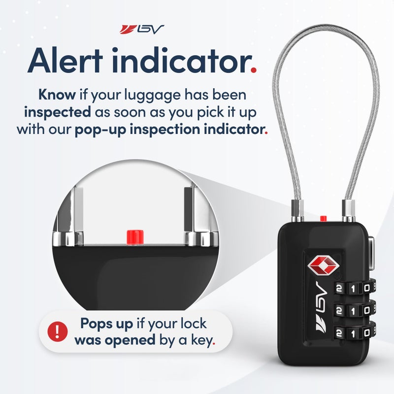 BV TSA Accepted Luggage Travel Lock, Set-Your-Own Combination Lock for School Gym Locker, Luggage Suitcase Baggage Locks, Filing Cabinets, Toolbox, Case (Black, 2 Pack)  - Image 4