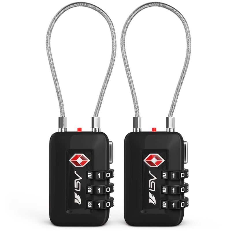 BV TSA Accepted Luggage Travel Lock, Set-Your-Own Combination Lock for School Gym Locker, Luggage Suitcase Baggage Locks, Filing Cabinets, Toolbox, Case (Black, 2 Pack)  - Image 1