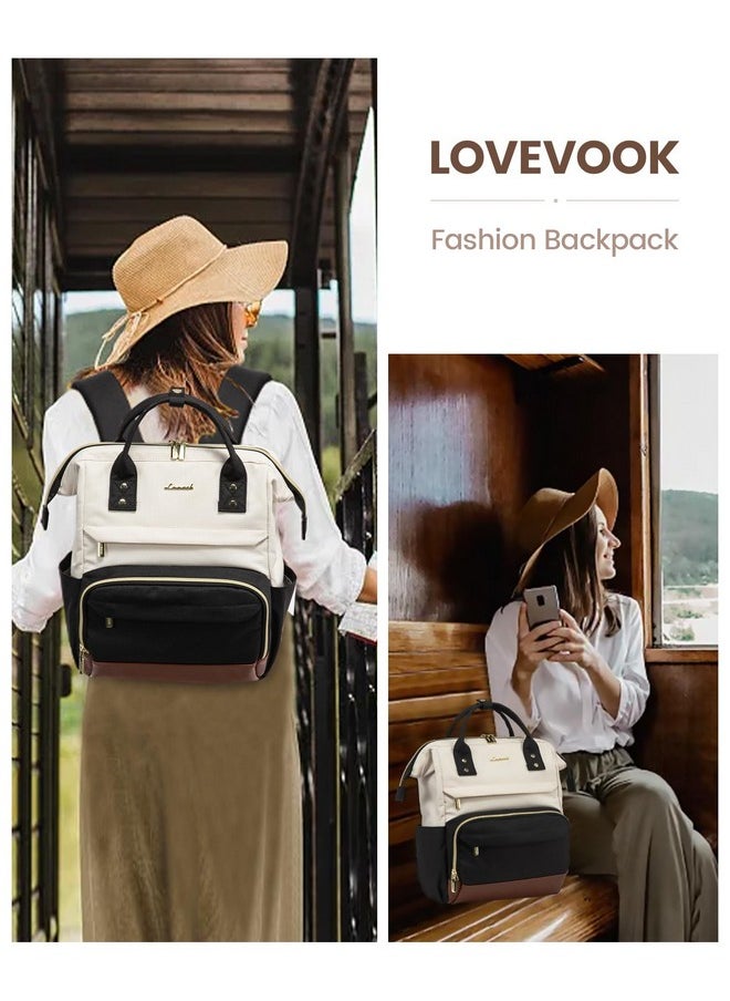 Lovevook LOVEVOOK Mini Backpack for Women, Small Backpacks Purse, College Bookbag for School, Fashion Bag for Travel Work Gift, Lightweight Daypack, Beige-Black-Brown  - Image 2