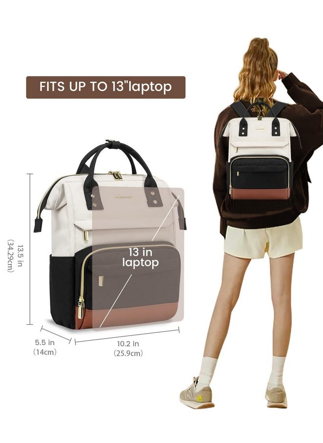 Lovevook LOVEVOOK Mini Backpack for Women, Small Backpacks Purse, College Bookbag for School, Fashion Bag for Travel Work Gift, Lightweight Daypack, Beige-Black-Brown  - Image 4