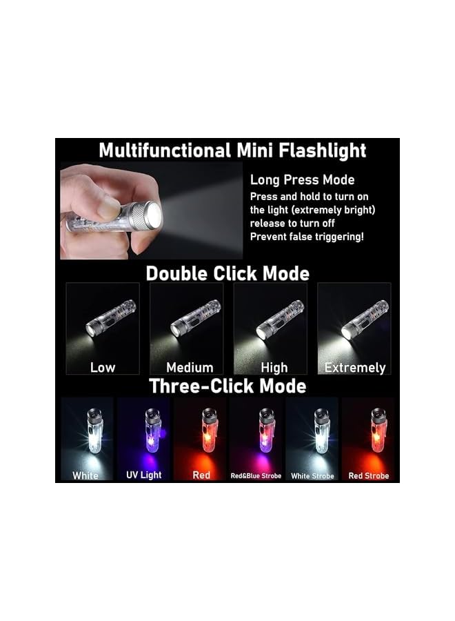 promass Mini LED Flashlights, USB Rechargeable Small Keychain Flashlight, Bright EDC Small Handheld Flash Light, Waterproof, 11 Modes of Main and Side Light, for Daily Using, Camping, Hiking - Image 4