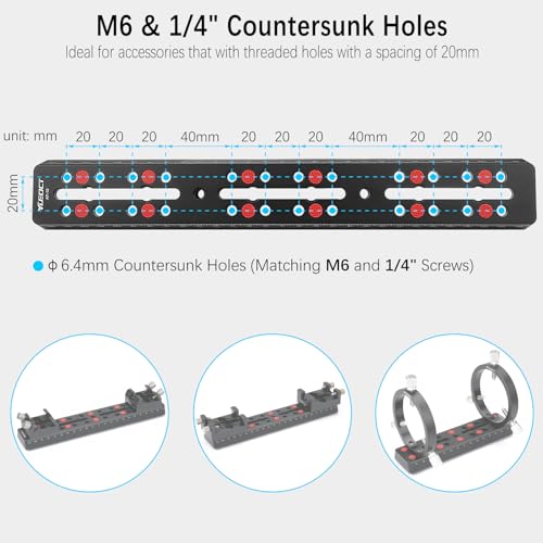 YUEOCT 300mm/11.8" Telescope Rail Bar Vixen Style Dovetail Mounting Plate, with M6 1/4" 3/8" Camera Screw for Telescope Saddle Mount Base OTA Equatorial Head Tripod Adapter Sky Astrophotography - Image 4