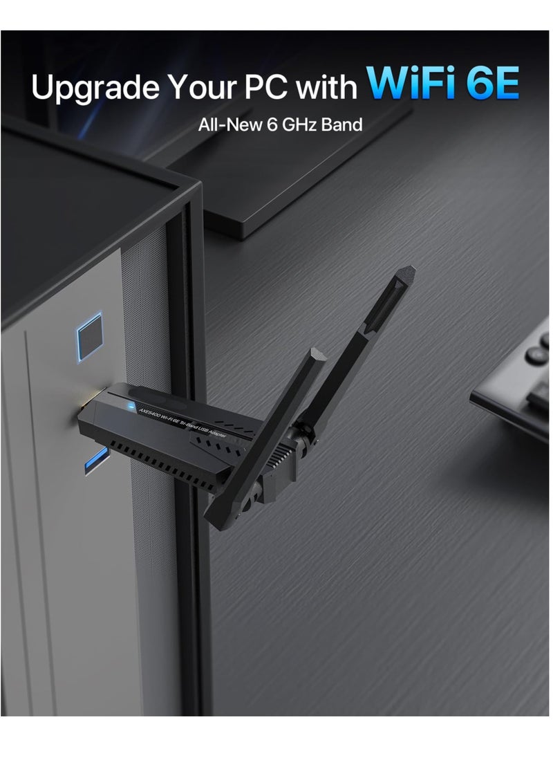 SYOSI AXE5400 WiFi 6E USB Adapter, Tri-Band Long Range USB WiFi Adapter for Desktop PC Laptop 6GHz 2402Mbps + 5GHz 2402Mbps + 2.4G 574Mbps, Ultra-Low Latency WiFi 6 USB Adapter for Windows 11/10  - Image 3