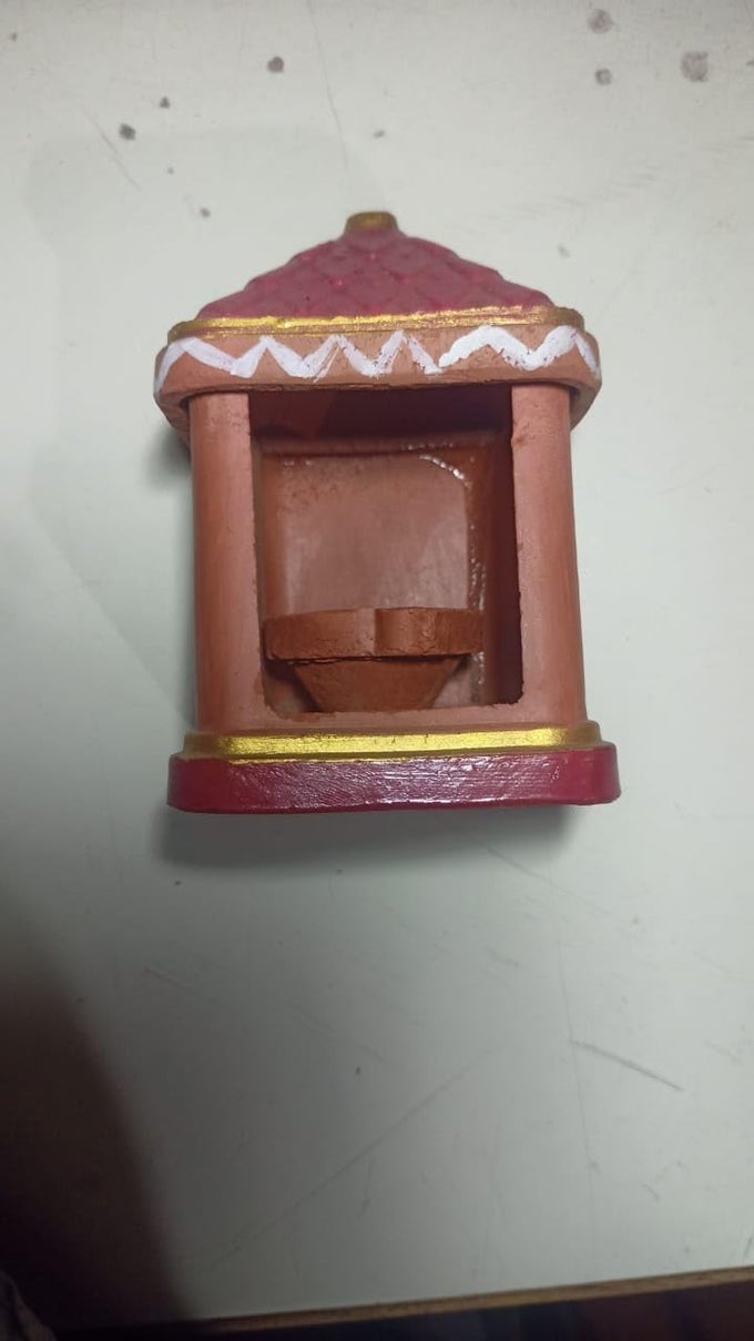 SKY HANDMADE HANDPAINTED TERRACOTTA HUT LAMP RED