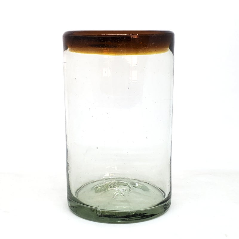 MexHandcraft Amber Rim 14 oz Drinking Glasses (set of 6), Recycled Glass, Lead-free, Toxin-Free (Drinking) - Image 3