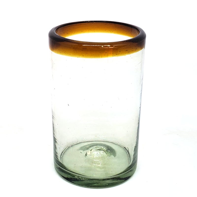 MexHandcraft Amber Rim 14 oz Drinking Glasses (set of 6), Recycled Glass, Lead-free, Toxin-Free (Drinking) - Image 2