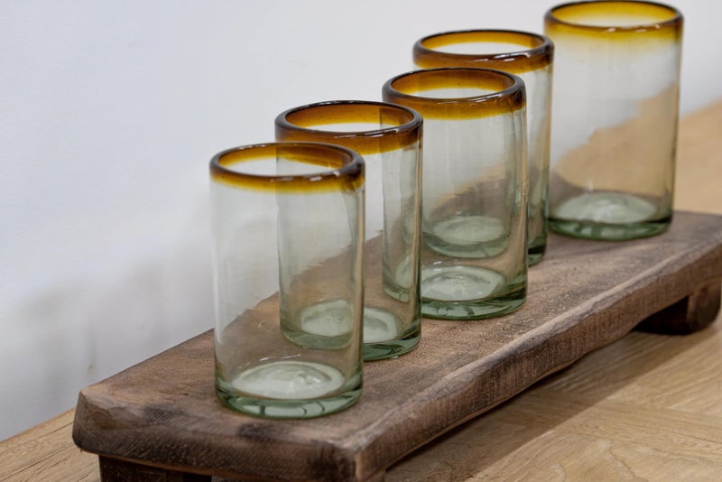 MexHandcraft Amber Rim 14 oz Drinking Glasses (set of 6), Recycled Glass, Lead-free, Toxin-Free (Drinking) - Image 5