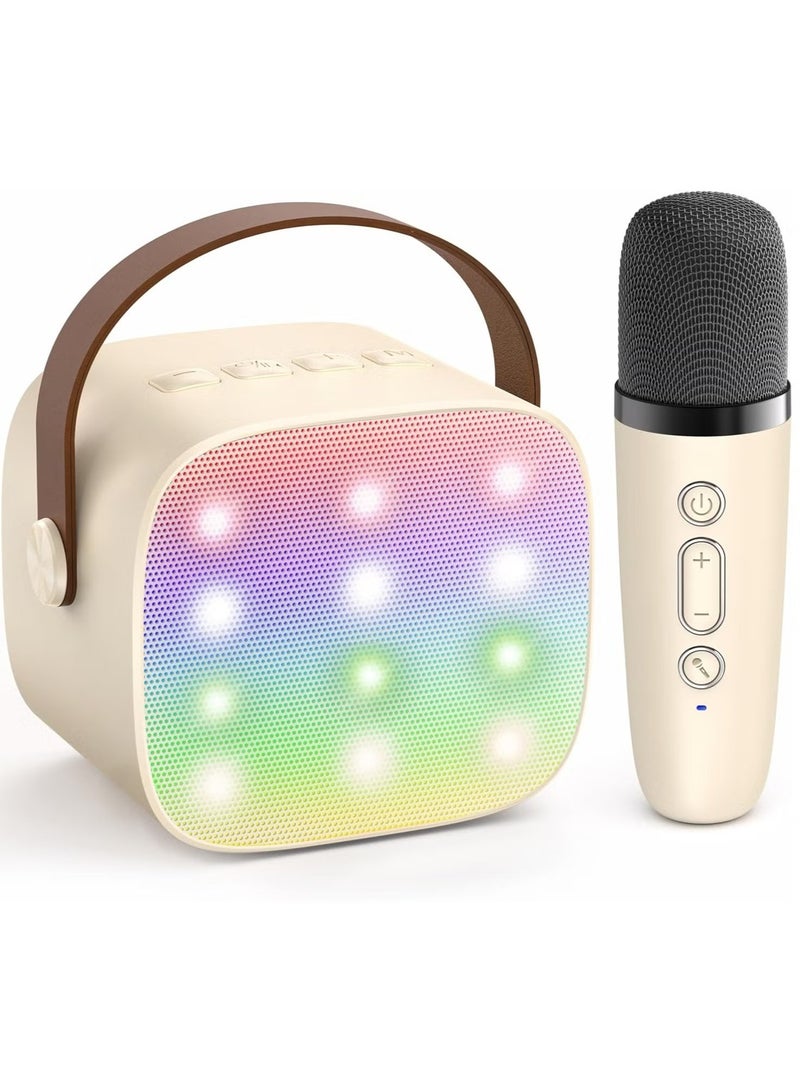 Beauenty Colorful karaoke sound system, Karaoke Machine for Kids and Adults, Portable Mini Bluetooth Speaker with Wireless Microphone,  Gift Toys with Colorful Lights (Beige 1 Microphone) - Image 1