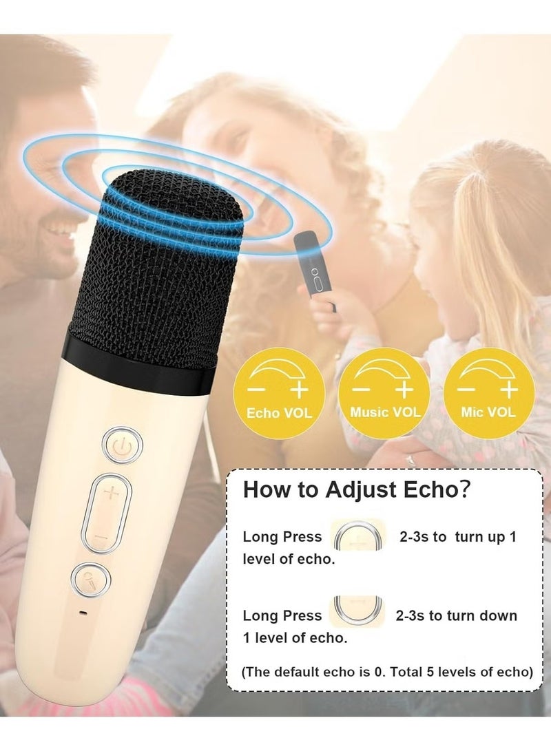 Beauenty Colorful karaoke sound system, Karaoke Machine for Kids and Adults, Portable Mini Bluetooth Speaker with Wireless Microphone,  Gift Toys with Colorful Lights (Beige 1 Microphone) - Image 4